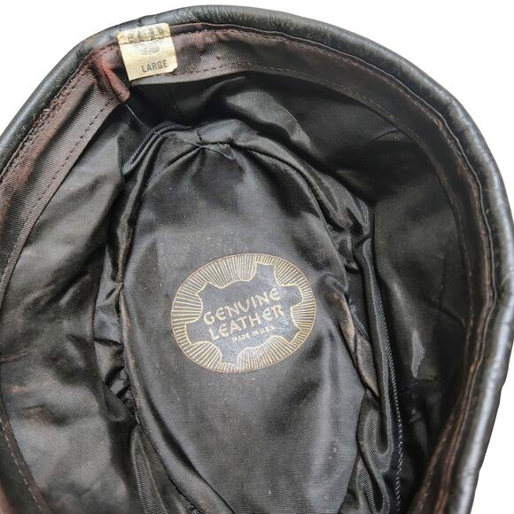 1960s Black Genuine Leather Oblong Cap Hat Made in USA Size Large Gently Used - Picture 8 of 9